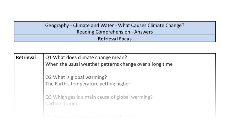 Reading Comprehension - What Causes Climate Change - Retrieval Focus