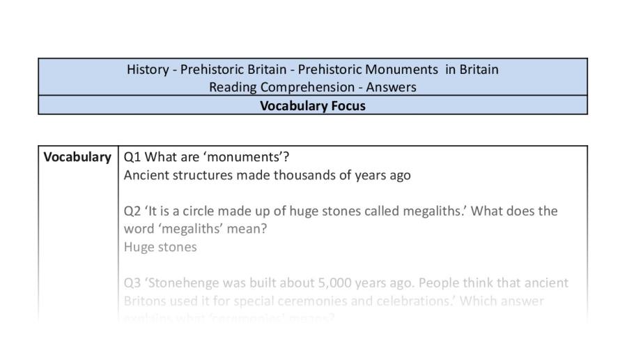 Reading Comprehension-Prehistoric Monuments in Britain-Vocabulary Focus-answers