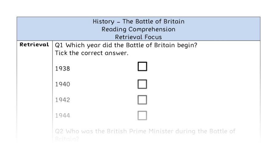 The Battle of Britain - Reading Comprehension - Retrieval Focus