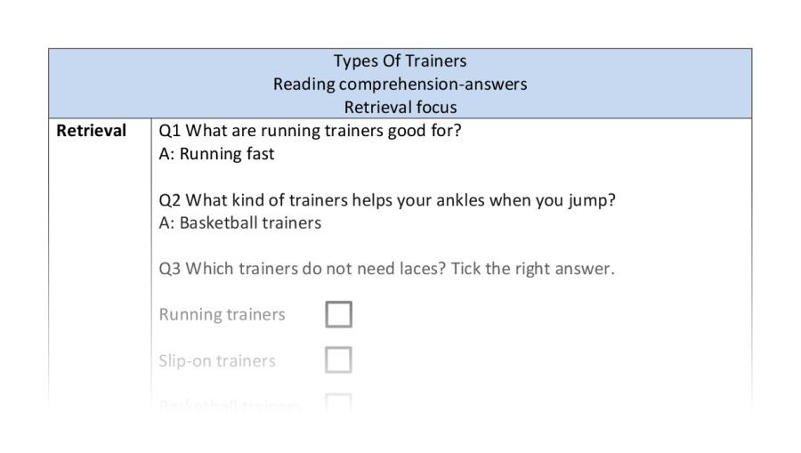 Reading comprehension - retrieval - Types Of Trainers