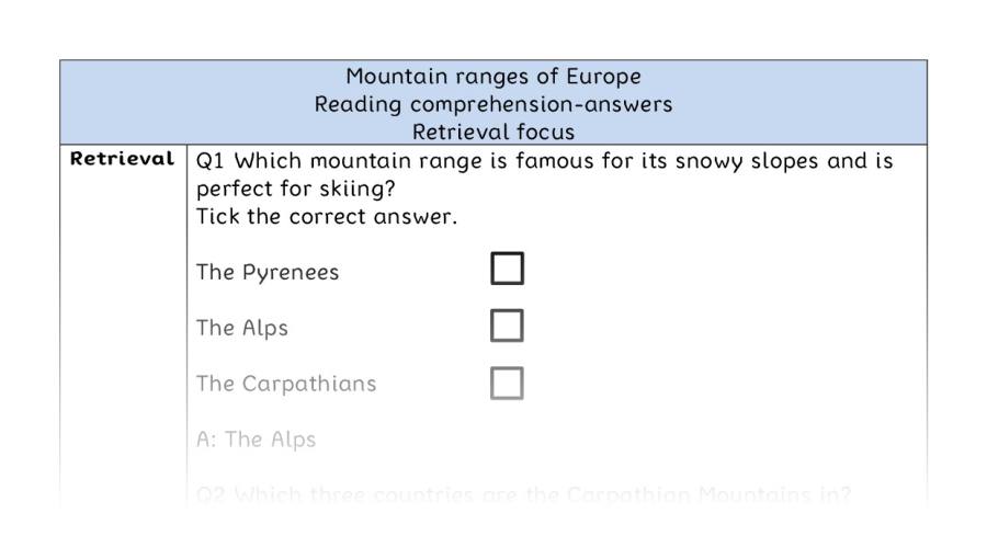 Reading comprehension - retrieval - Mountain ranges of Europe - answers