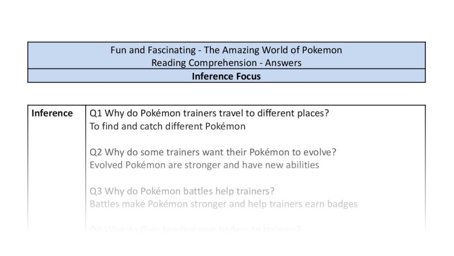 Reading Comprehension-The Amazing World of Pokemon-inference-answers