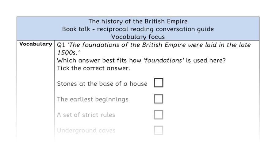 Reciprocal reading - vocabulary - The history of the British Empire