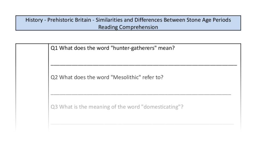 Reading Comprehension-VRSIPE-Similarities Differences Stone Age Periods