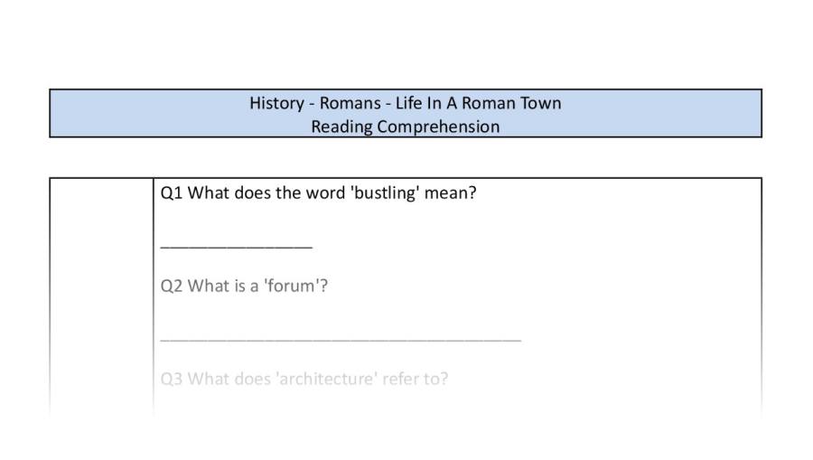 Reading Comprehension-Life In A Roman Town-VRSIPE Focus