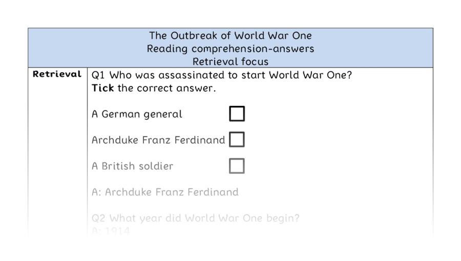 Reading comprehension - retrieval - The Outbreak of World War One - answers