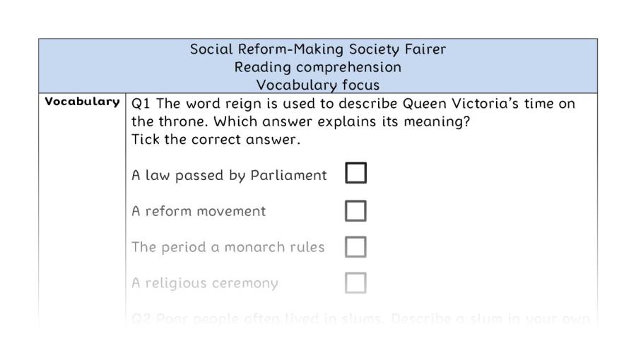 Reading comprehension - vocabulary - Social Reform-Making Society Fairer