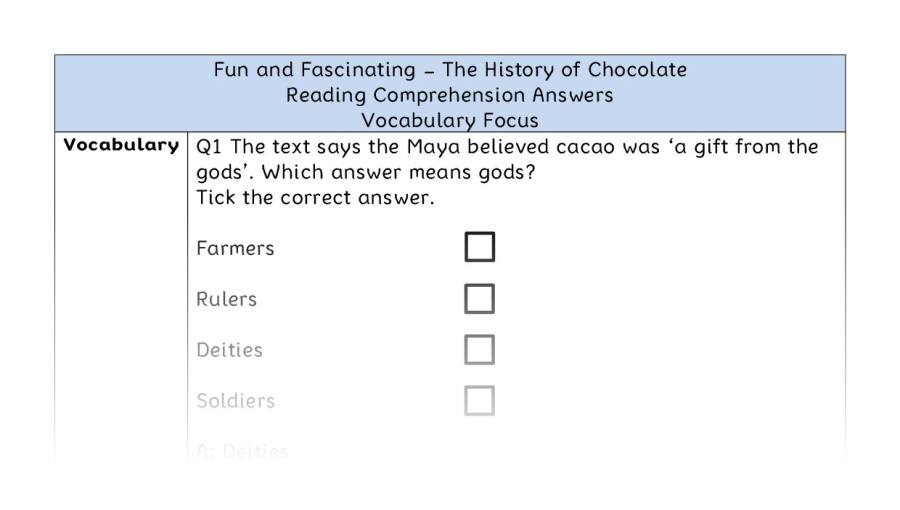 The History of Chocolate - Reading Comprehension Answers - Vocabulary Focus