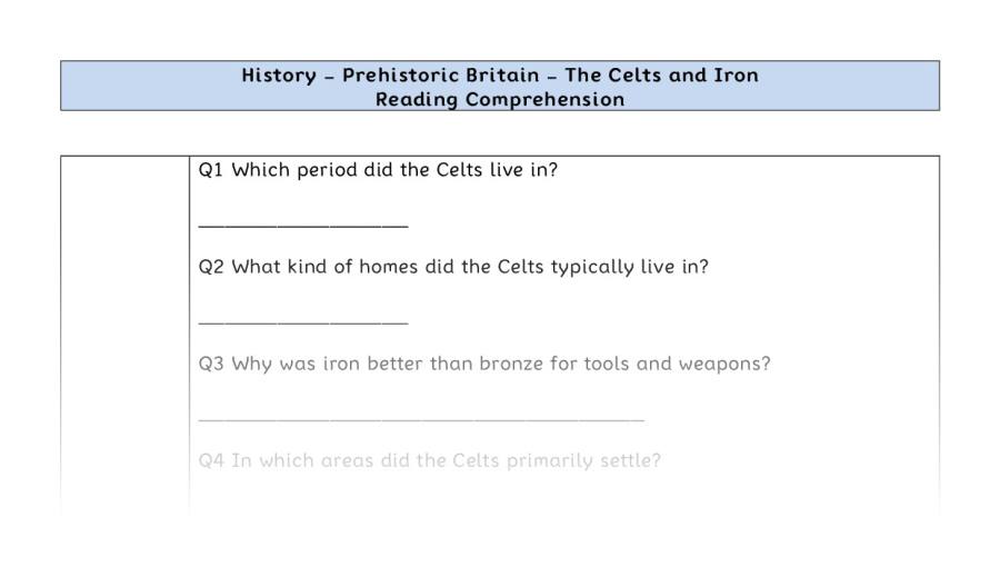 Reading Comprehension-The Celts and Iron-retrieval focus