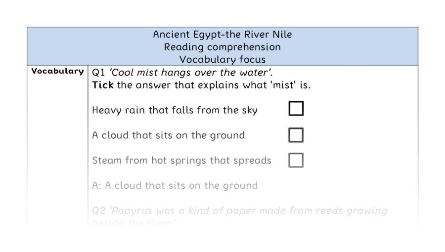 Reading comprehension - vocabulary - Ancient Egypt-the River Nile - answers
