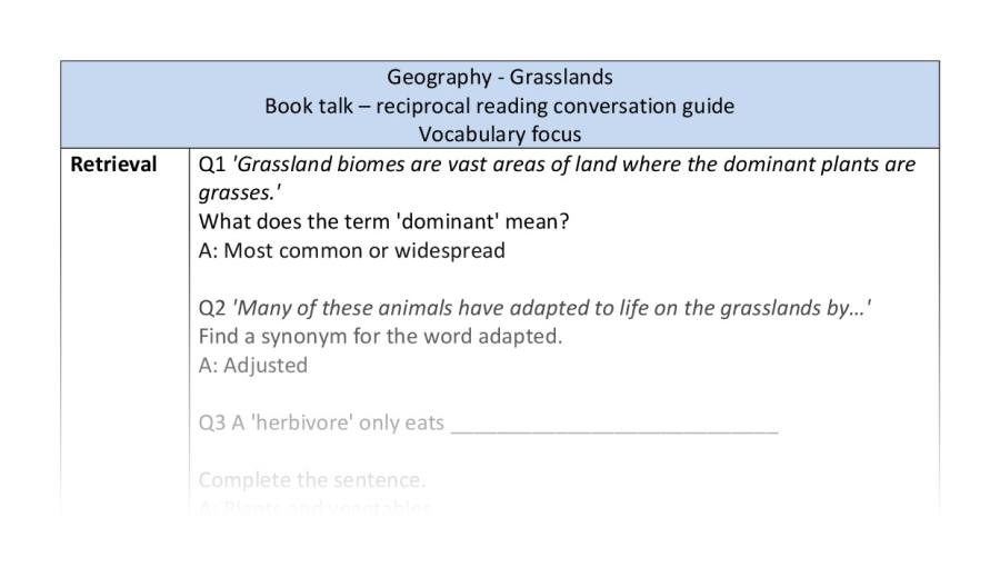 Reciprocal reading - vocabulary - grasslands
