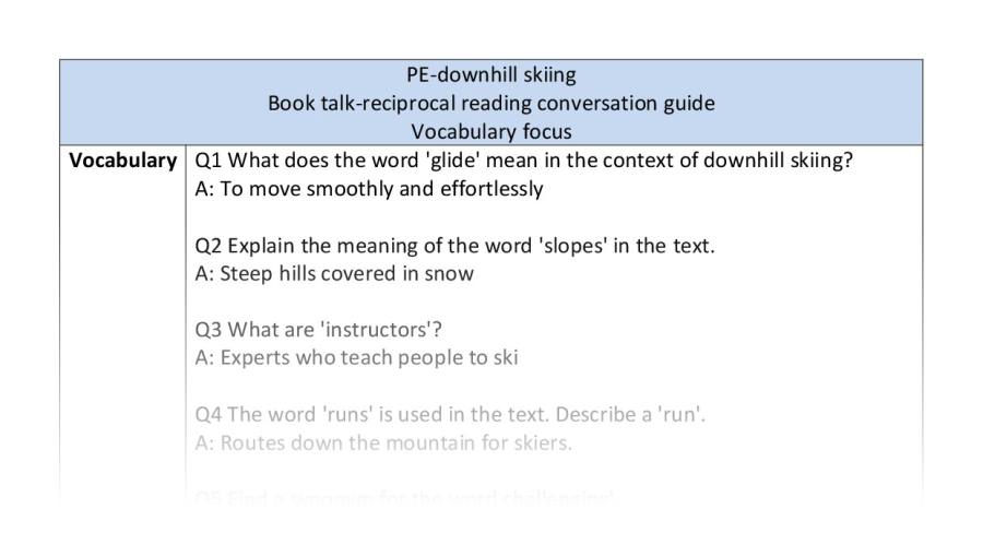 Reciprocal reading-vocabulary-downhill skiing
