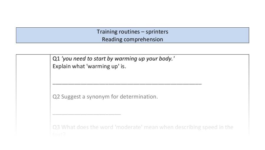 Reading comprehension - VRSIPE - Training routines - sprinters