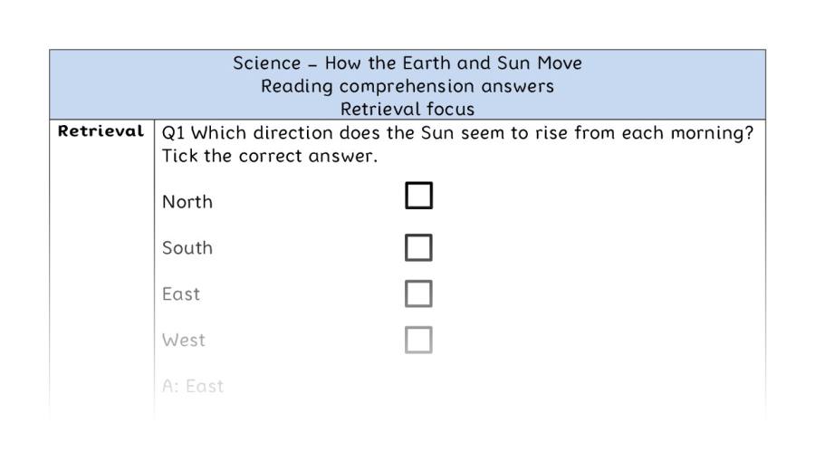 How the Earth and Sun Move - Reading Comprehension Answers - Retrieval Focus