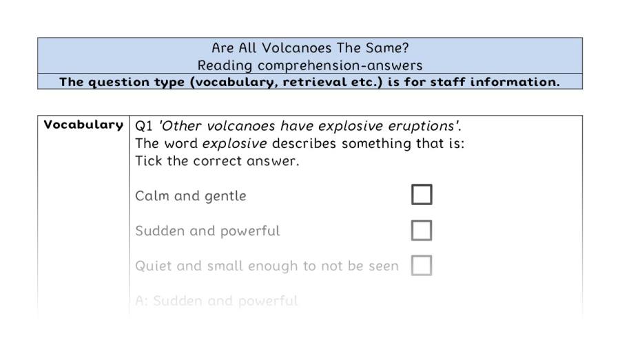 Reading comprehension - VRSIPE - Are All Volcanoes The Same - answers