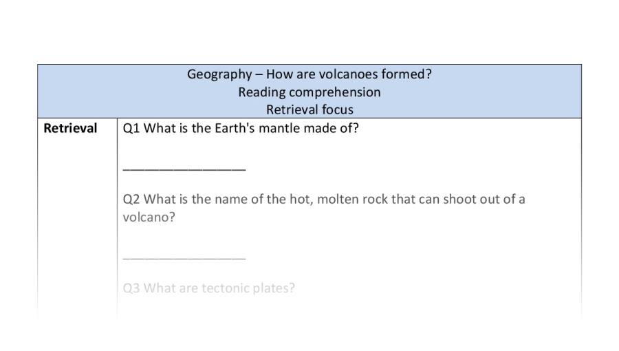 Reading comprehension - retrieval - how volcanoes form