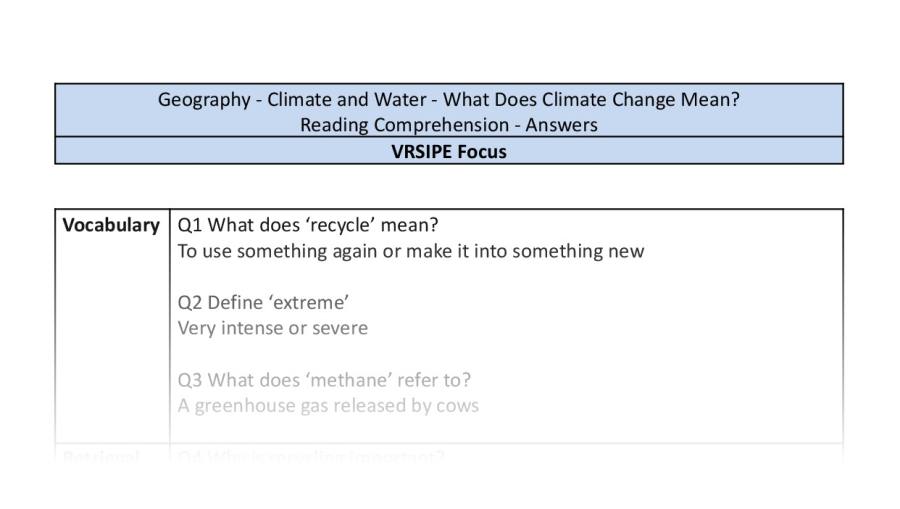 Reading Comprehension - What Does Climate Change Mean - VRSIPE Focus