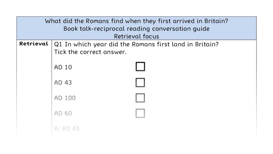 Reciprocal reading - retrieval - Roman arrival in Britain