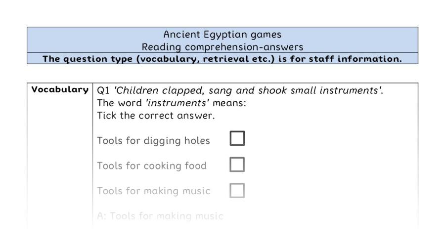 Reading comprehension - VRSIPE - Ancient Egyptian games - answers