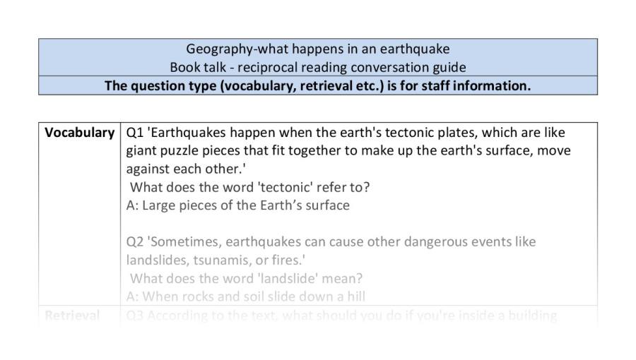 Reciprocal reading-VRSIPE-what happens in an earthquake
