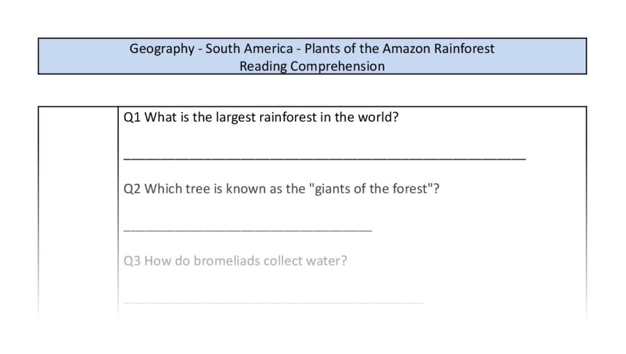 Reading Comprehension-Plants of the Amazon Rainforest-Retrieval