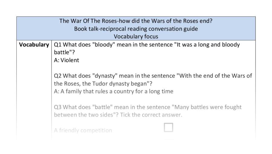 Reciprocal-vocab-the end of the Wars of the Roses