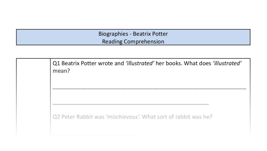 Reading Comprehension-Beatrix Potter-VRSIPE