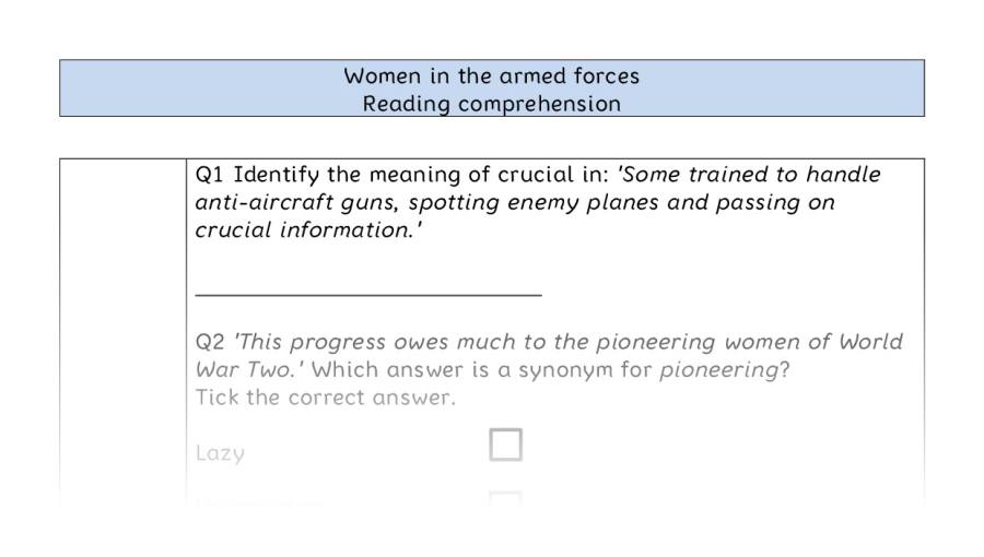 Reading comprehension - VRSIPE - Women in the armed forces