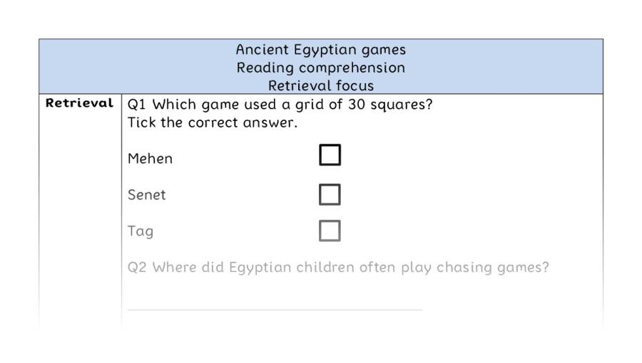 Reading comprehension - retrieval - Ancient Egyptian games
