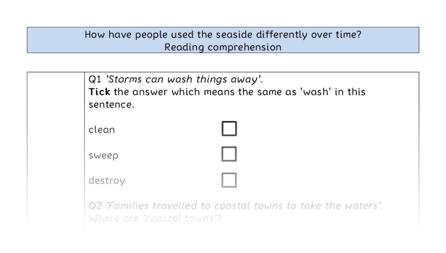 Reading comprehension - VRSIPE -how the seaside was used differently over time