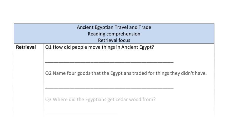 Reading comprehension - retrieval - Ancient Egyptian Travel and Trade