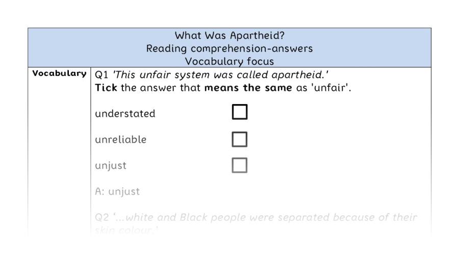 Reading comprehension - vocabulary - What Was Apartheid - answers