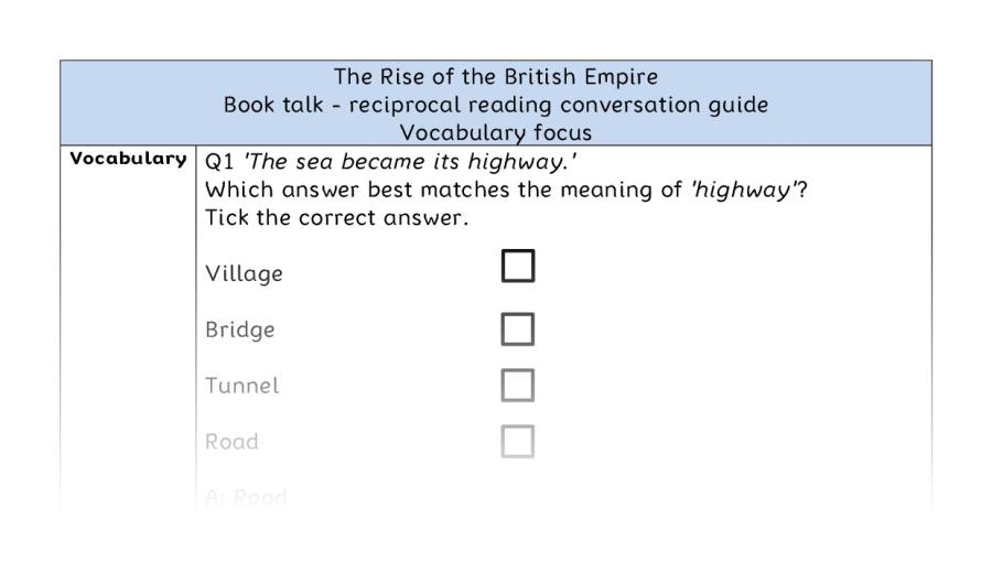 Reciprocal reading - vocabulary - The Rise of the British Empire