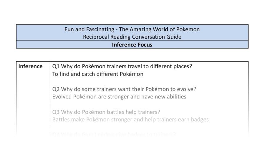 Reciprocal Reading Conversation - The Amazing World of Pokemon - Inference Focus