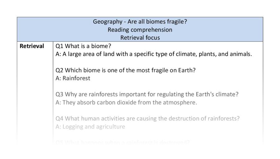 Reading comprehension - retrieval - are all biomes fragile