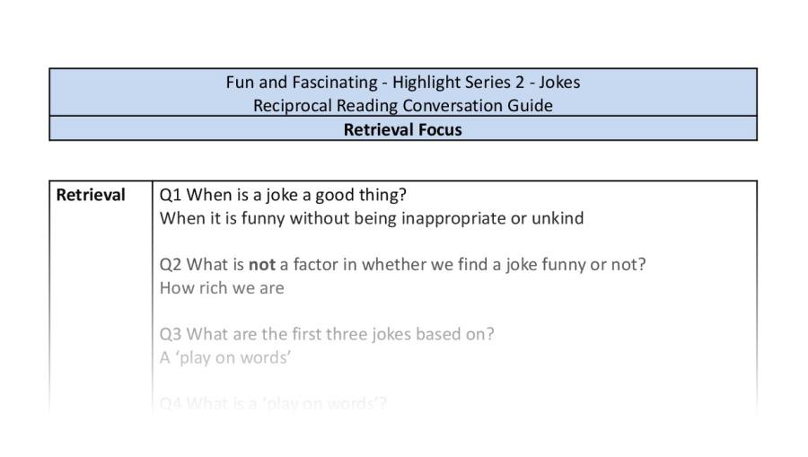 Reciprocal Reading Conversation - Jokes - Highlight Series 2 - Retrieval Focus