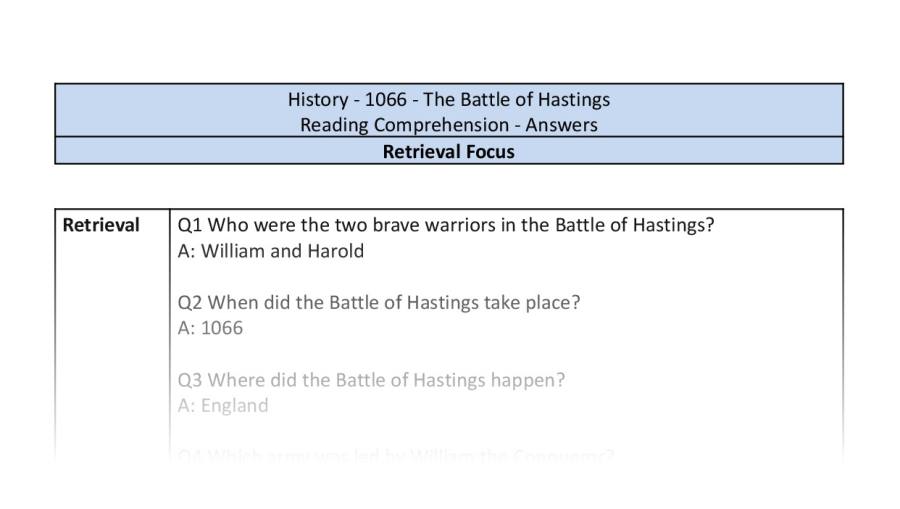 Reading Comprehension - The Battle of Hastings - Retrieval Focus