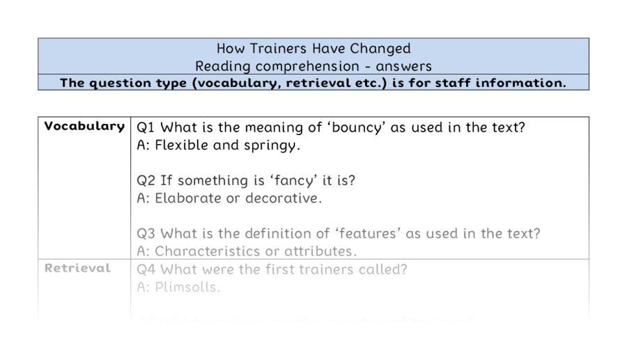 Reading comprehension VRSIPE - How Trainers Have Changed - answers