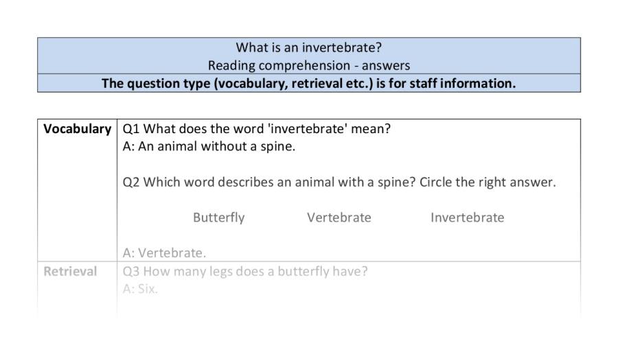 Reading comprehension - VRSIPE - What is an invertebrate