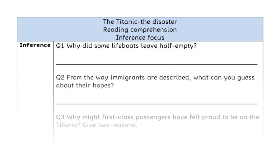 Reading comprehension - inference - The Titanic-the disaster