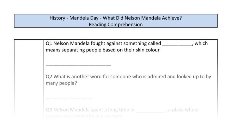Reading Comprehension - What Did Nelson Mandela Achieve - Vocabulary Focus