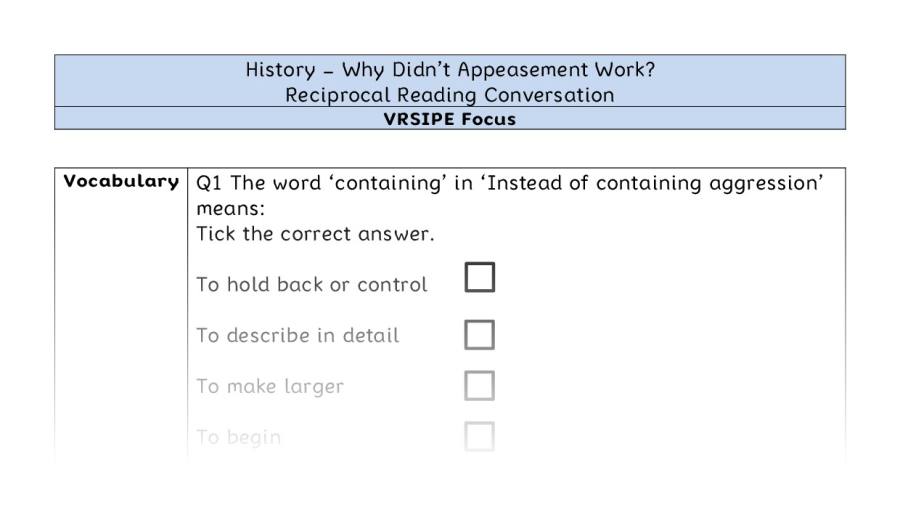 Why Didnt Appeasement Work - Reciprocal Reading Conversation - VRSIPE Focus