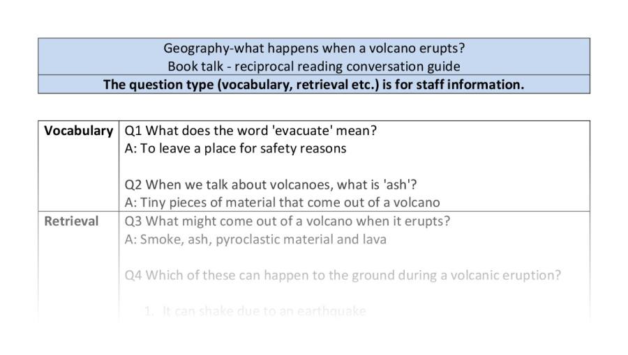 Reciprocal reading-VRSIPE-what happens when a volcano erupts