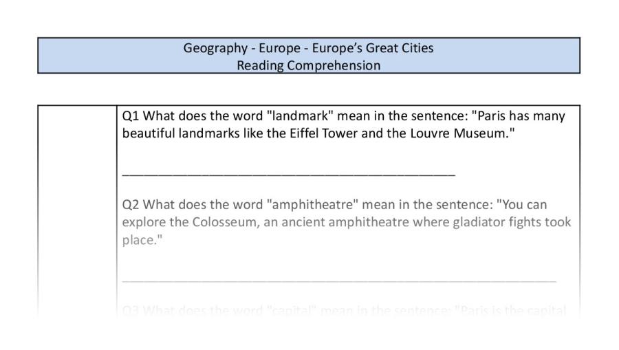 Reading Comprehension-Europes Great Cities-VRSIPE Focus