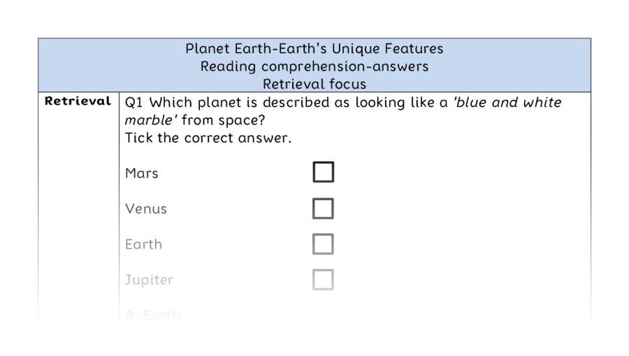 Reading comprehension - retrieval - Planet Earth-Earths Unique Features - answers