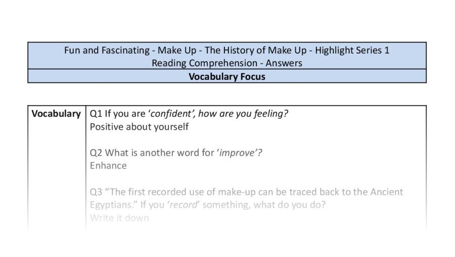 Reading Comprehension-The History of Make Up-vocabulary-answers
