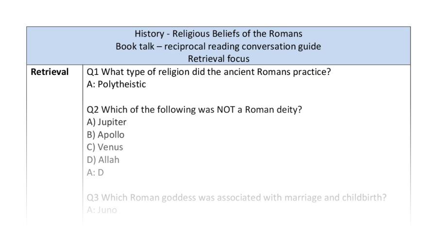 Reciprocal reading - retrieval - Roman religious beliefs