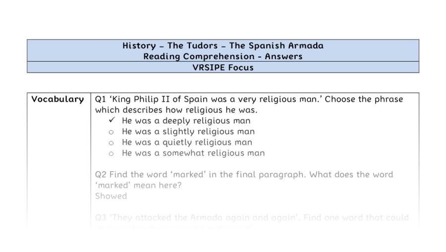 Reading Comprehension-The Spanish Armada-VRSIPE-answers