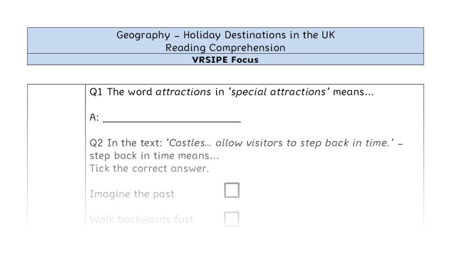 Holiday Destinations in the UK - Reading Comprehension - VRSIPE Focus
