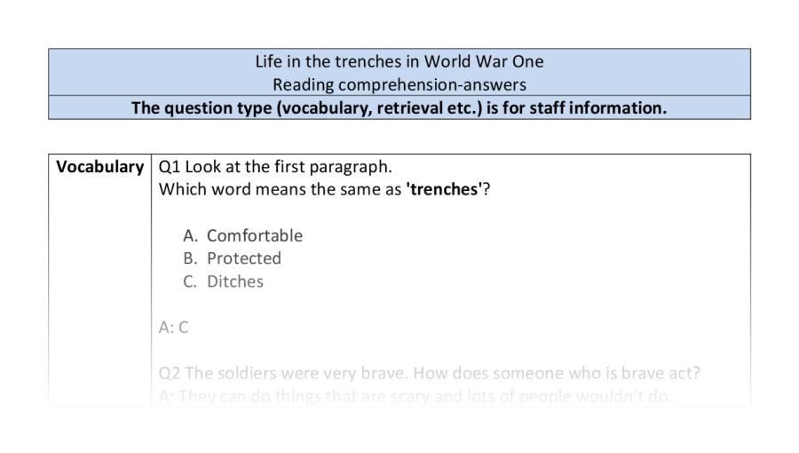 Reading comp-VRSIPE-Life in the trenches in World War One